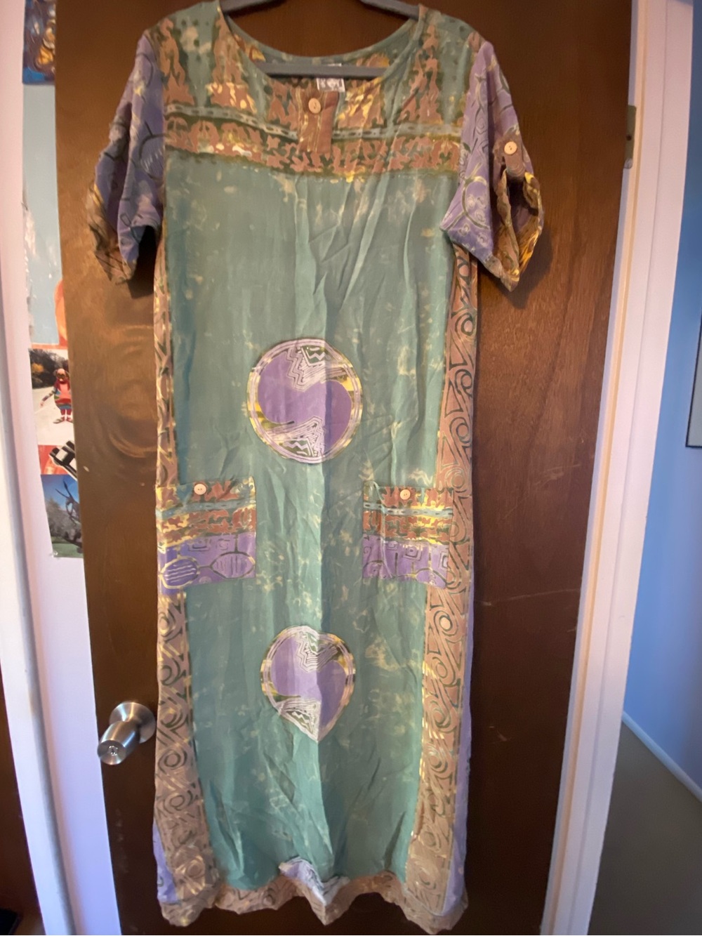 Globe Trotter Bohemian Green & Purple Printed Maxi Dress size Large